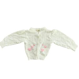 Holmes Kid's White Heart Embroidered Long Sleeves Cardigan Sweater Size 2T